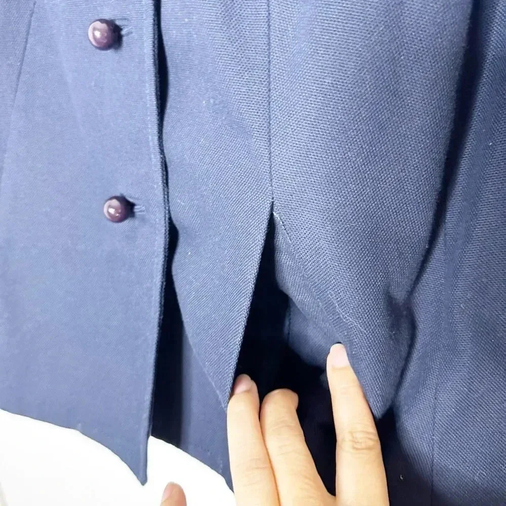 J. CREW Size 2 Atelier Canvas Ruffle Neck 3/4 Sleeve Jacket Navy Blue - Picture 3 of 7